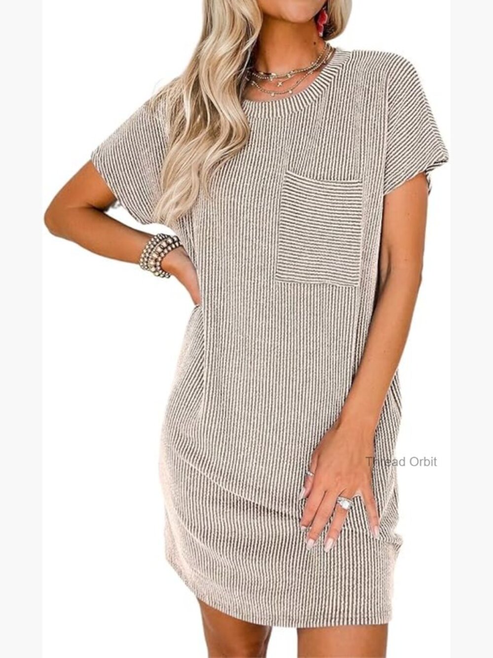 Crewneck Short Sleeve Ribbed Mini Tshirt Dress Casual Summer